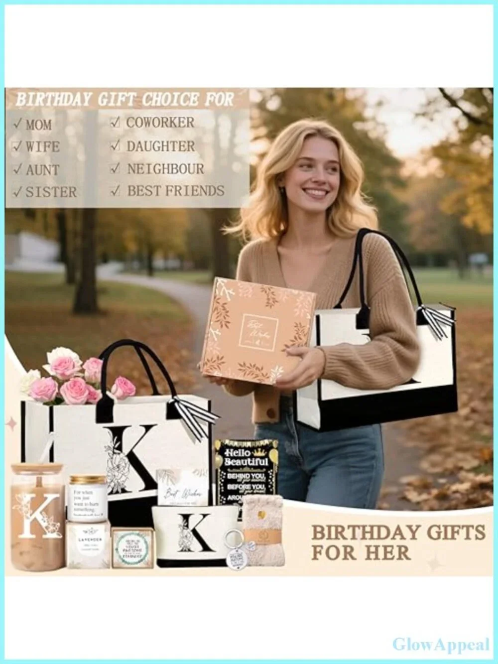 Monogrammed Initial Tote Bag Gift Set for Women Teacher Mom